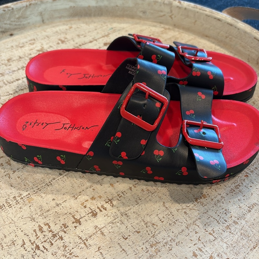 Betsey Johnson Black and Red Cherry Sandals - Picture 2 of 8